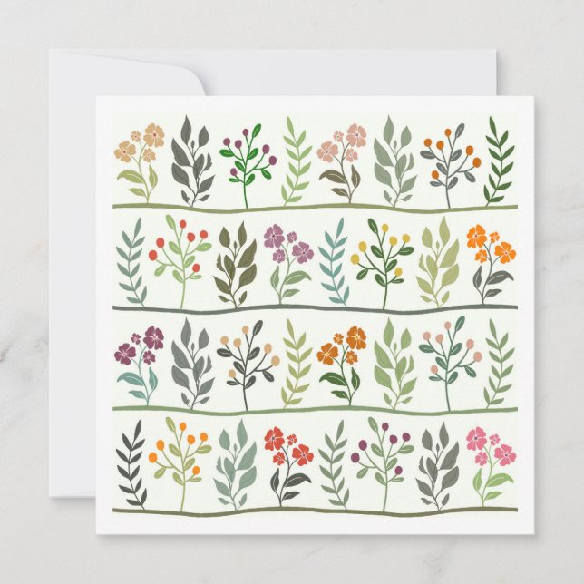 Tarjeta Festiva Colorful Botanic Rhapsody Floral Silhouette Card (Anverso)