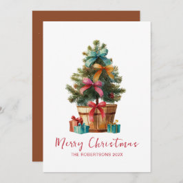 Tarjeta Festiva Colorful Bows Christmas Tree Rustic