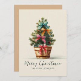 Tarjeta Festiva Colorful Bows Rustic Christmas Tree