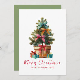Tarjeta Festiva Colorful Bows Rustic Christmas Tree Card