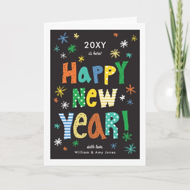 Tarjeta Festiva Colorful Bright Fun Happy New Year Holiday (Anverso)