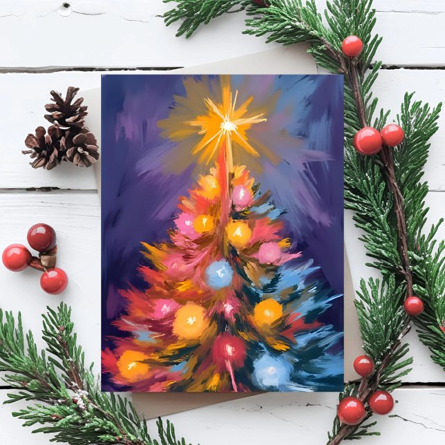 Tarjeta Festiva Colorful Christmas Tree Lights Watercolor (Subido por el creador)