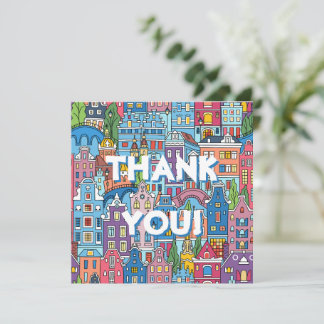 Tarjeta Festiva Colorful City Illustration Thank You Card Urban