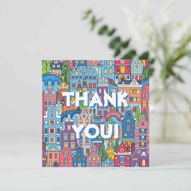 Tarjeta Festiva Colorful City Illustration Thank You Card Urban (Anverso de pie)