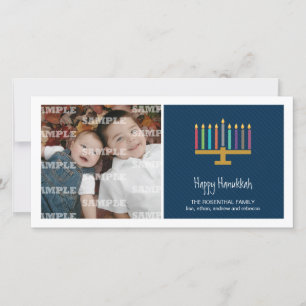 Tarjeta Festiva Colorful Cobalt Menorah Hanukkah