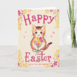 Tarjeta Festiva Colorful Cute Cat Easter, Personalized Easter 