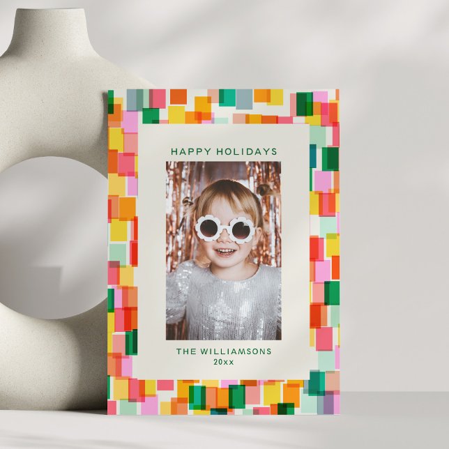 Tarjeta Festiva Colorful Geometric Modern Christmas Photo Border (Subido por el creador)