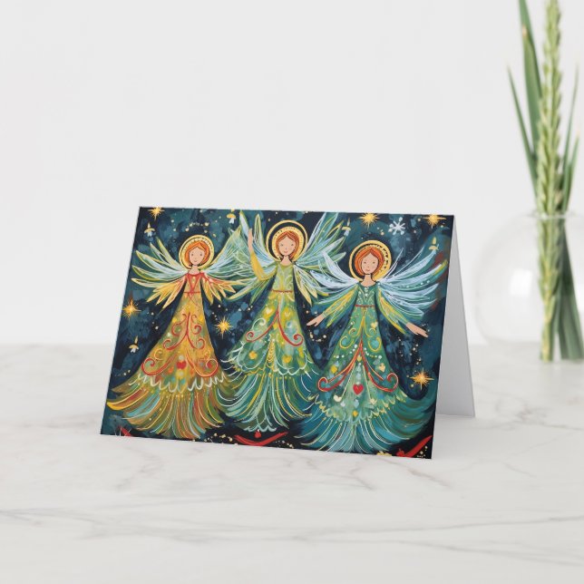 Tarjeta Festiva Colorful Holy Angels Christmas (Anverso)