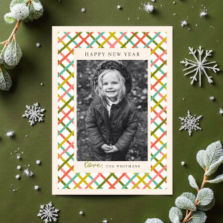 Tarjeta Festiva Colorful Modern Crisscross Photo New Year