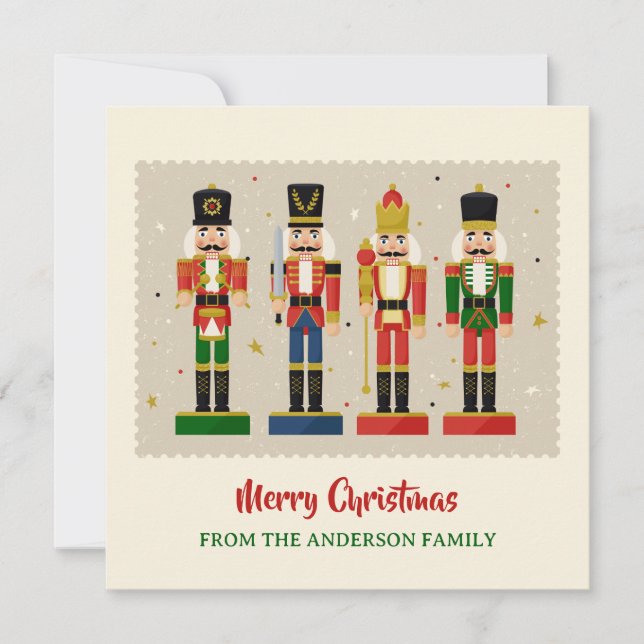 Tarjeta Festiva Colorful Nutcracker Soldiers Merry Christmas (Anverso)