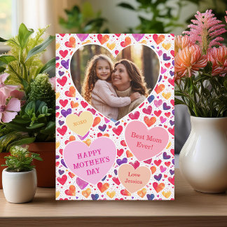 Tarjeta Festiva Colorida acuarela corazón de foto del Día de la Ma