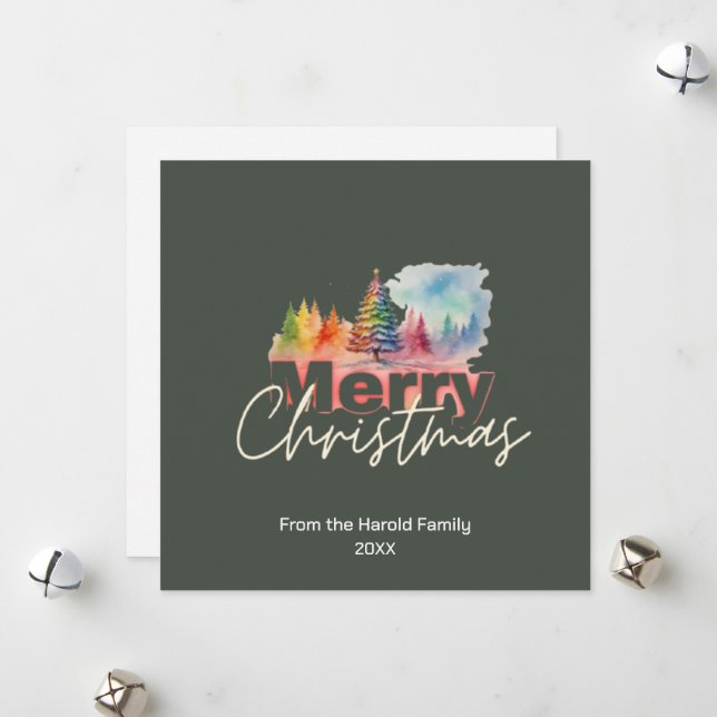 Tarjeta Festiva Colorida acuarela de invierno de Wonderland (Anverso/Reverso In Situ)