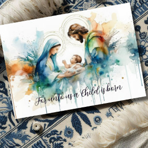 Tarjeta Festiva Colorida acuarela Sagrada Familia