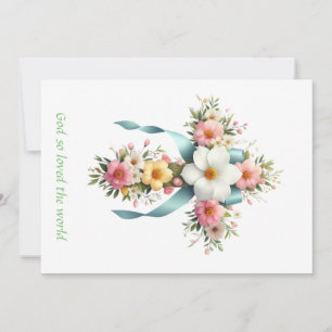 Tarjeta Festiva Colorida Cruz Floral de Pascua/Primavera