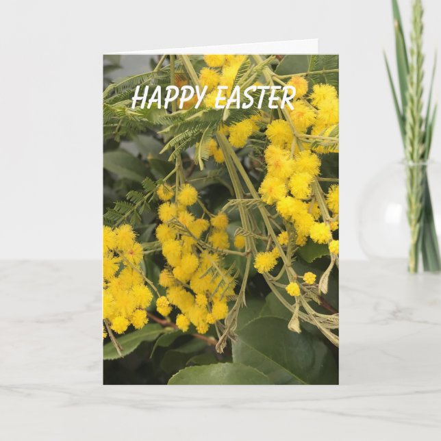 Tarjeta Festiva Colorida Pascua Mimosa Amarilla (Anverso)