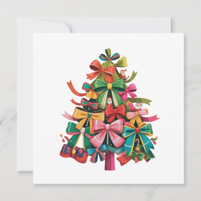 Tarjeta Festiva Coloridas Coquette Christmas Tree Preppy Pink Xmas (Anverso)