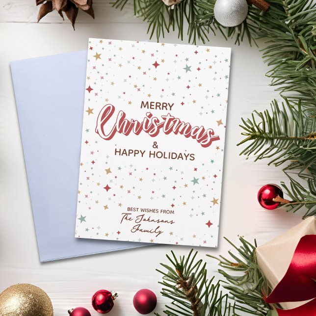 Tarjeta Festiva Coloridas estrellas Navidades rojos y blancos simp (Subido por el creador)