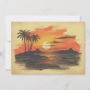 Tarjeta Festiva Coloridas Islas Vintage Sunset Ocean View