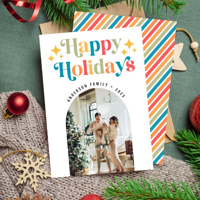 Tarjeta Festiva Coloridas Navidades de Retro Happy Holidays Photo (Subido por el creador)