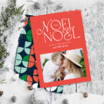Tarjeta Festiva Coloridas Navidades Noel brillantes foto geométric<br><div class="desc">Brillante y colorido diseño de vacaciones de guion de tipografía geométrica Navidad Noel. Colores rojos,  verdes,  azul marino y rosa.</div>