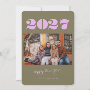 Tarjeta Festiva Colorido Audaz Boho Oliva 2 Foto 2026 Año Nuevo