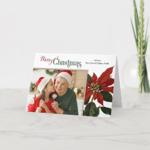 Tarjeta Festiva Colorido guión navideño con foto de Poinsettia