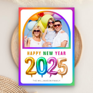 Tarjeta Festiva Colorido Lindo Globo 2025 Feliz Año Nuevo Foto