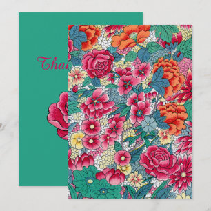 Tarjeta Festiva Colorido patrón floral chino gracias
