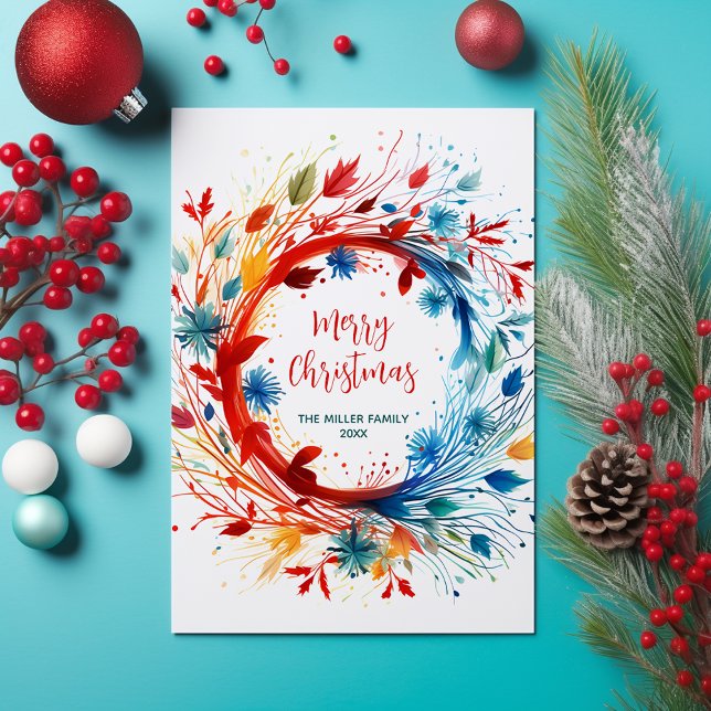 Tarjeta Festiva Colorido Resumen Navidades botánicos Wreath (Subido por el creador)