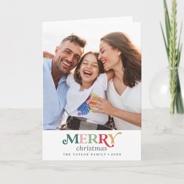 Tarjeta Festiva Colorido retrato navideño de Feliz (Anverso)