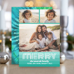 Tarjeta Festiva Colorido tinte azul verde - 3 Collages de fotos<br><div class="desc">Que tus días sean alegres y brillantes — Un divertido diseño de tintes de corbata con colores brillantes y un aspecto retro. Usa 3 fotos horizontales y haz un saludo de Navidad único y a la moda con un toque divertido y alegre en la parte de atrás. Si necesita mover...</div>