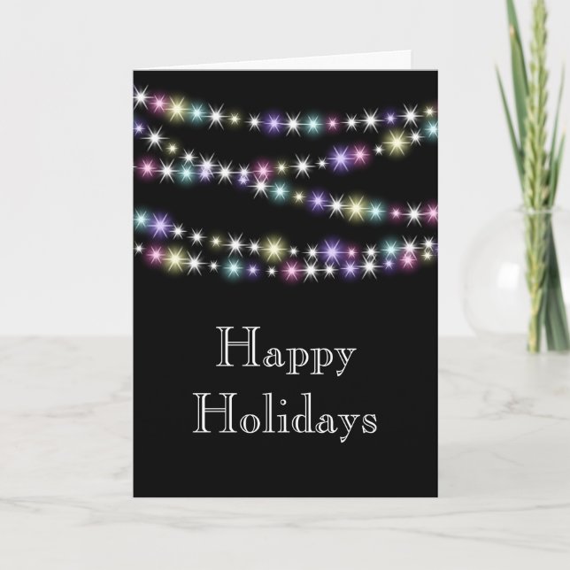 Tarjeta Festiva Colorido Twinkle Lights Happy Holidays Card (Anverso)