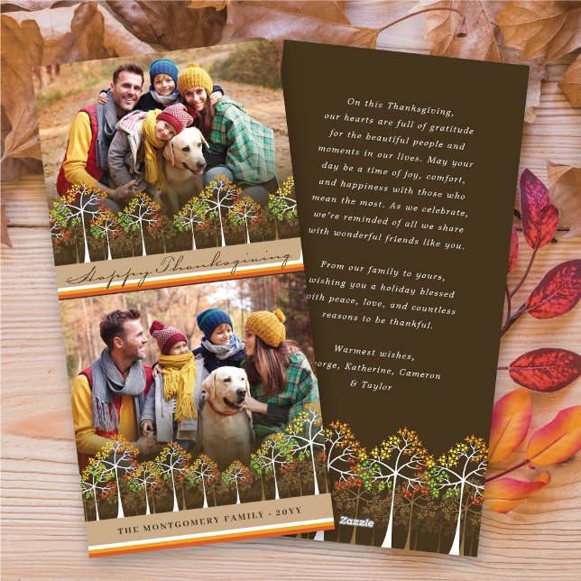Tarjeta Festiva Coloridos Árboles Caídos Felices Acción de Gracias (Colorful Fall Trees Happy Thanksgiving 2 Photo Holiday Card @ fat_fa_tin)