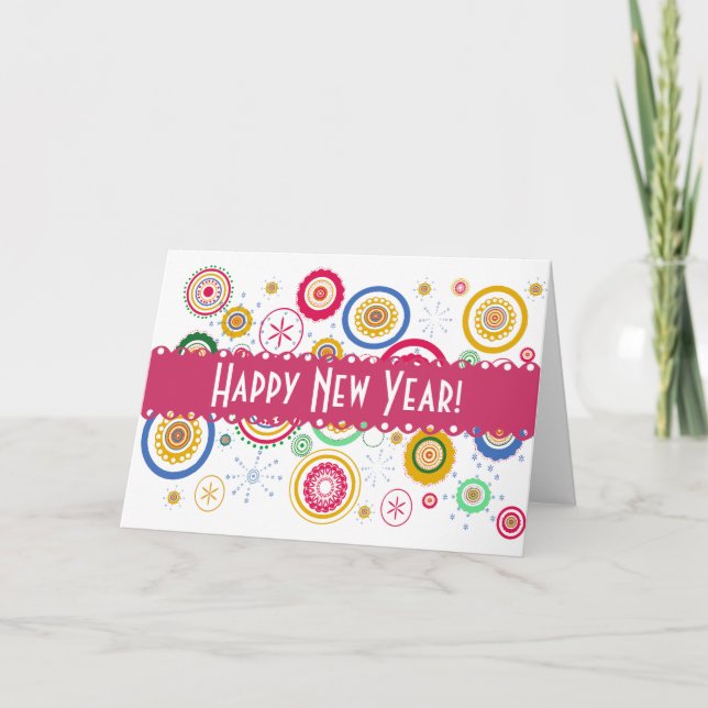 Tarjeta Festiva Coloridos Círculos Funky (Anverso)