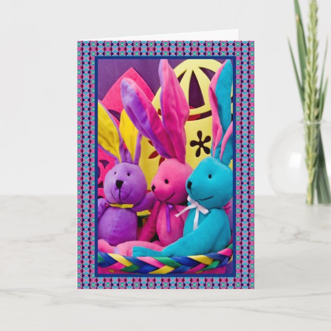 Tarjeta Festiva Coloridos conejitos de Pascua II (Anverso)