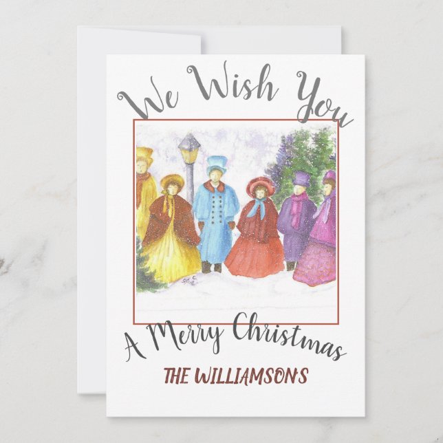 Tarjeta Festiva Coloridos Navidades Caroleros con foto (Anverso)