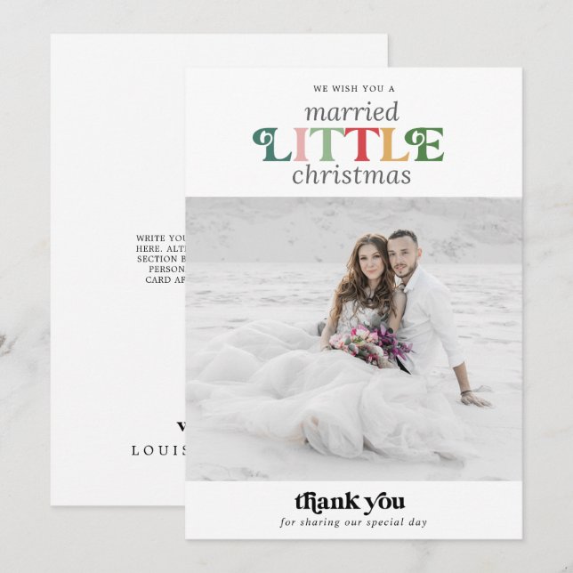 Tarjeta Festiva Coloridos Navidades casados gracias (Anverso / Reverso)