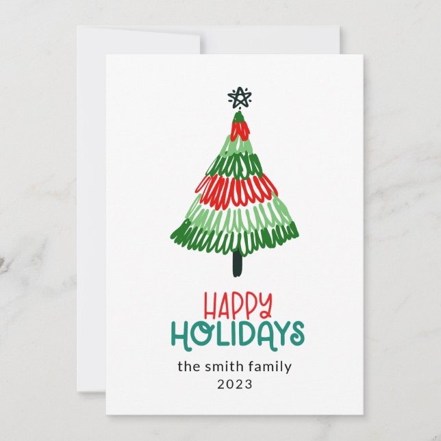 Tarjeta Festiva Coloridos navidades de árbol felices (Anverso)