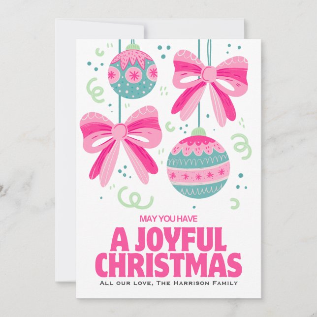 Tarjeta Festiva Coloridos Navidades de Ornamentos Retro Bow (Anverso)
