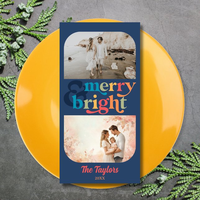 Tarjeta Festiva Coloridos Navidades Retro Merry & Bright 2 fotos (Subido por el creador)