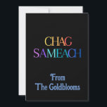 Tarjeta Festiva ColoridoSaludoDeFestividadJudía Chag Sameach<br><div class="desc">Un diseño de texto Chag Sameach moderno y colorido que significa felices fiestas es un saludo adecuado para muchas de las diferentes festividades judías.</div>