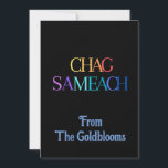 Tarjeta Festiva ColoridoSaludoDeFestividadJudía Chag Sameach<br><div class="desc">Un diseño de texto Chag Sameach moderno y colorido que significa felices fiestas es un saludo adecuado para muchas de las diferentes festividades judías.</div>