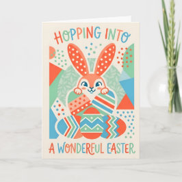 Tarjeta Festiva Colourful Bunny and Eggs Wonderful Easter 