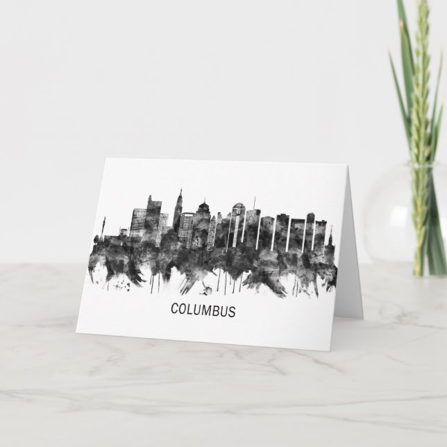 Tarjeta Festiva Columbus Ohio skyline BW (Anverso)