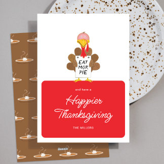 Tarjeta Festiva Come Más Pastel Pavo Divertido Feliz Día de Acción