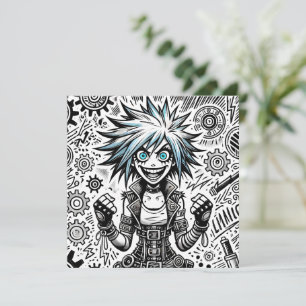 Tarjeta Festiva cómic anime alegre arte original blu_eyes black_a