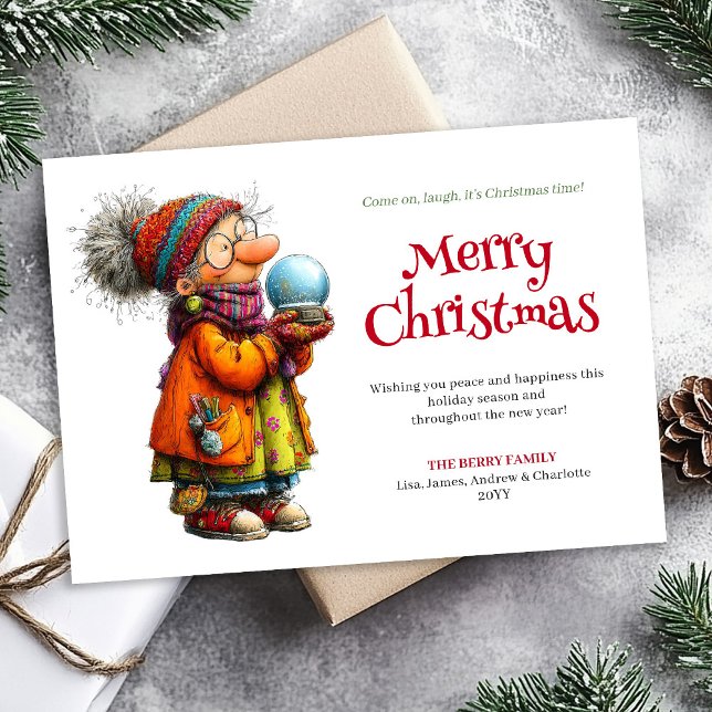 Tarjeta Festiva Comic Holiday Woman Personalized Christmas Card (Comic Holiday Woman Personalized Christmas Card)