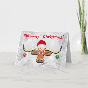 Tarjeta Festiva Comical Longhorn Steer Holiday Card