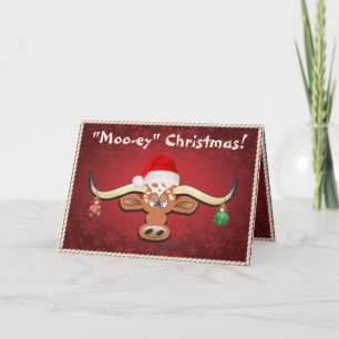 Tarjeta Festiva Comical Longhorn Steer Holiday Card