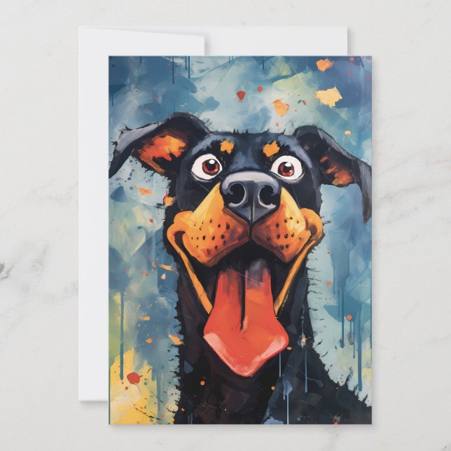 Tarjeta Festiva Cómico feliz perro Dobermann (Anverso)